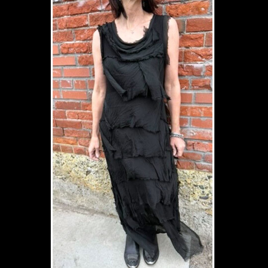 Black Tiered Silk Maxi Dress - DGG2-BK STONE FEATHER ROAD Black Tiered Silk Maxi Dress - DGG2-BK STONE FEATHER ROAD