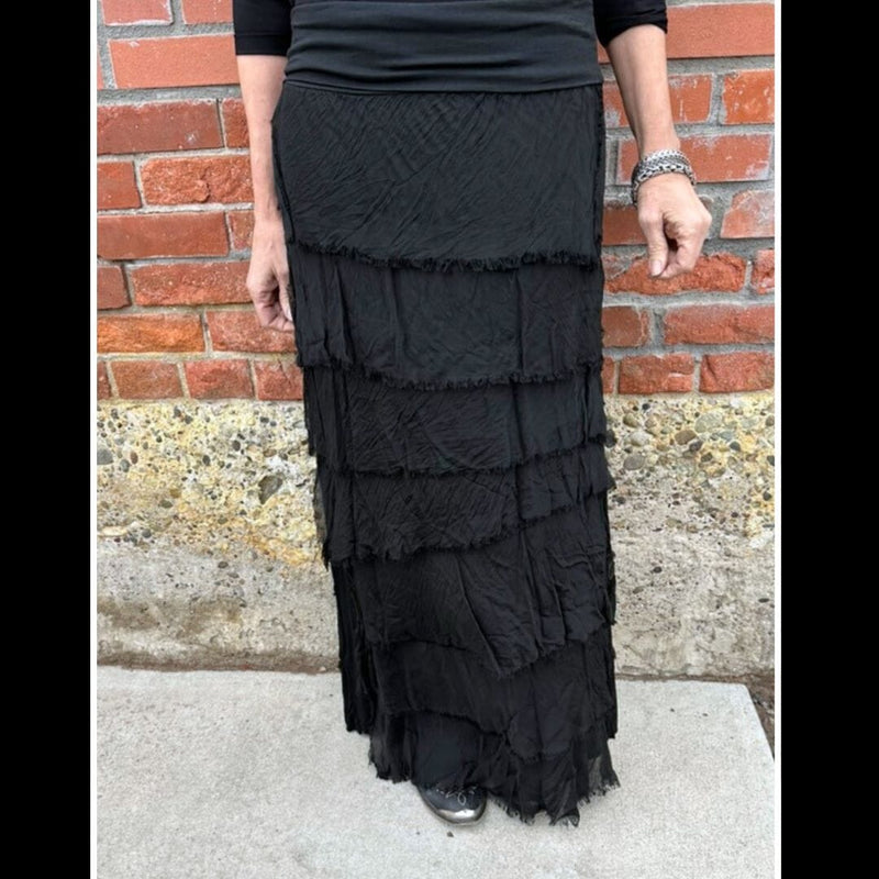 Black Tiered Silk Skirt - KGG1-BK