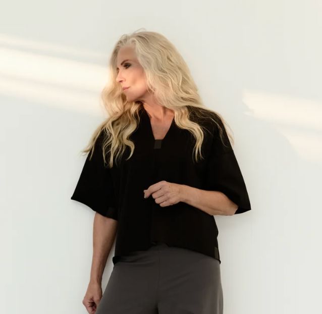 Black V-Neck Cotton Blouse - 71022B
