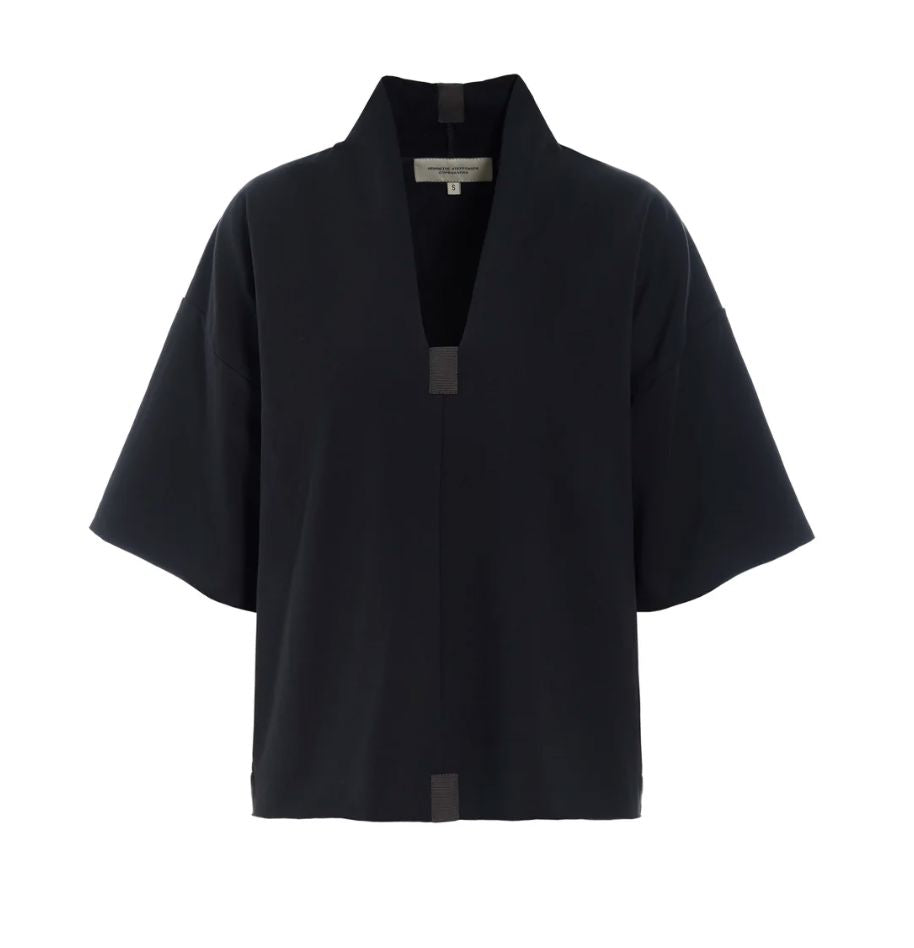 Black V-Neck Cotton Blouse - 71022B
