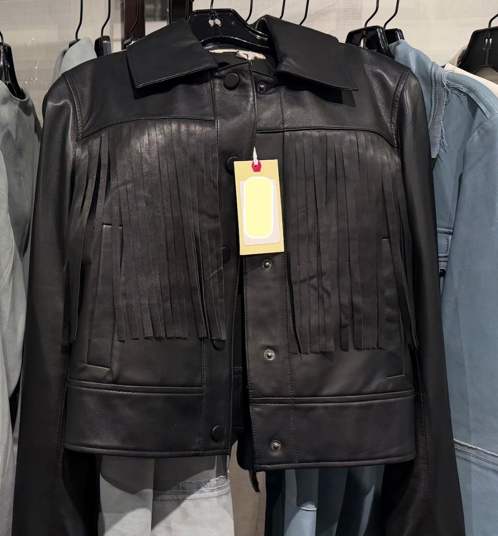 Black Washed Fringed Leather Shania Jacket - 586J423