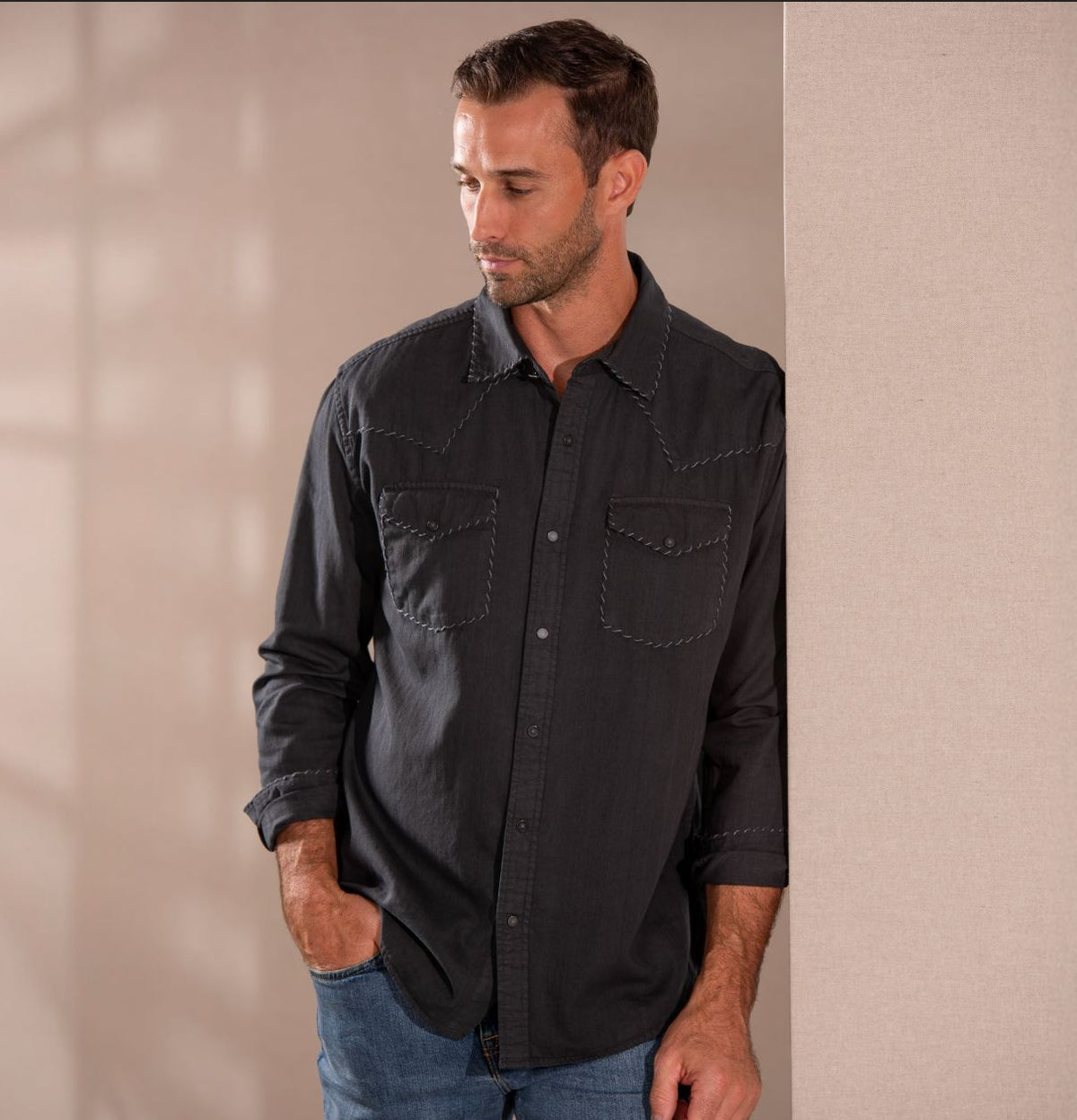 Black Whipstitch Western Shirt - 308BK