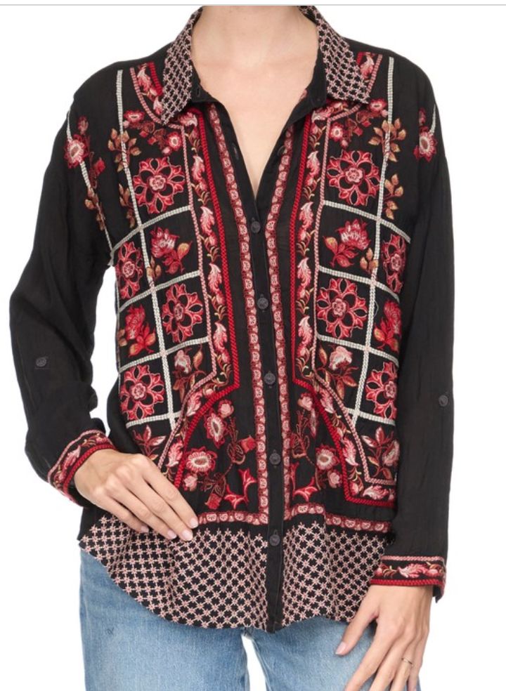 Black/Embroidered Slim Audrey Blouse - C18325