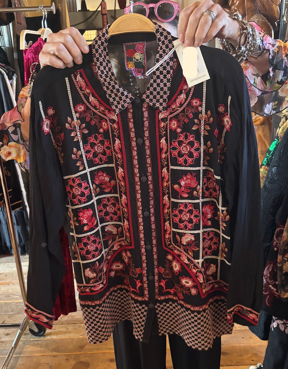 Black/Embroidered Slim Audrey Blouse - C18325