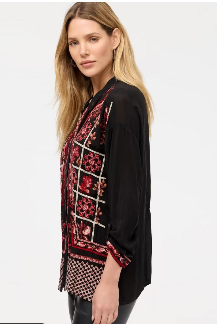 Black/Embroidered Slim Audrey Blouse - C18325