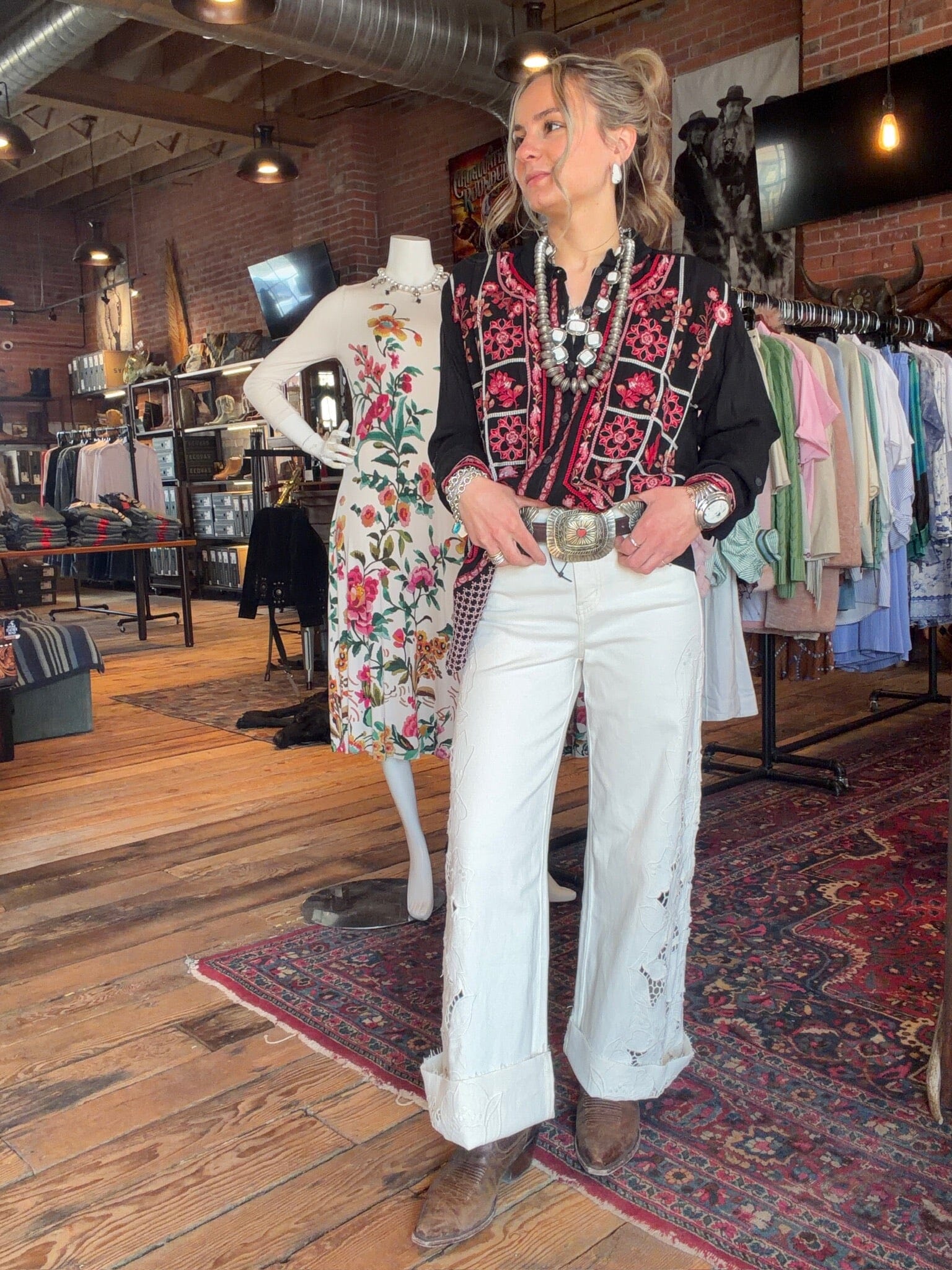 Black/Embroidered Slim Audrey Blouse - Johnny Was - C18325