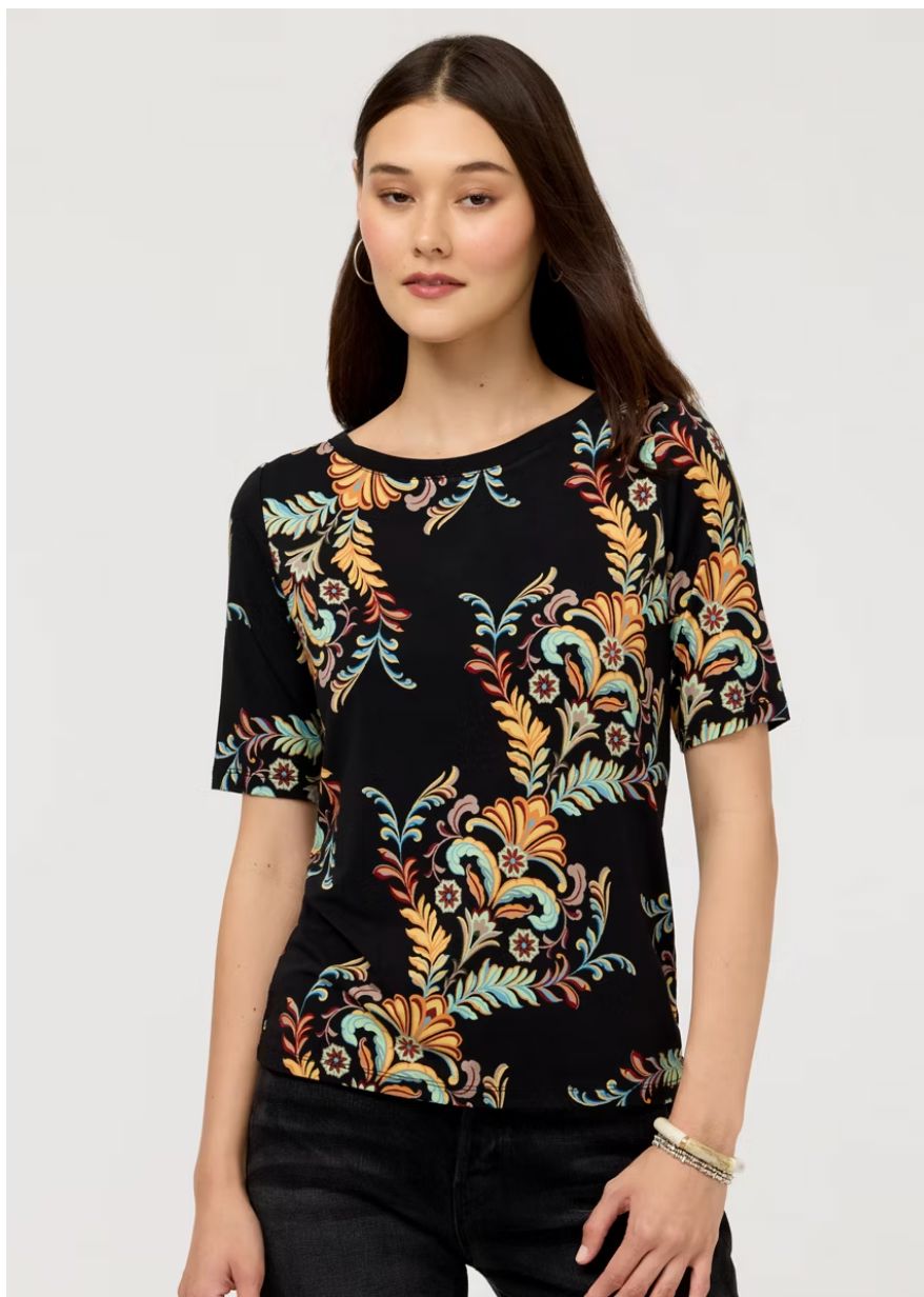 Black/Floral Jurupa Boat Neck Tee - 18426