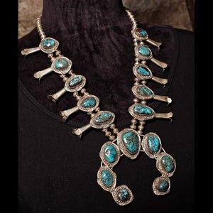 Blue Diamond Turquoise Squash Blossom & Earrings - SQVO1