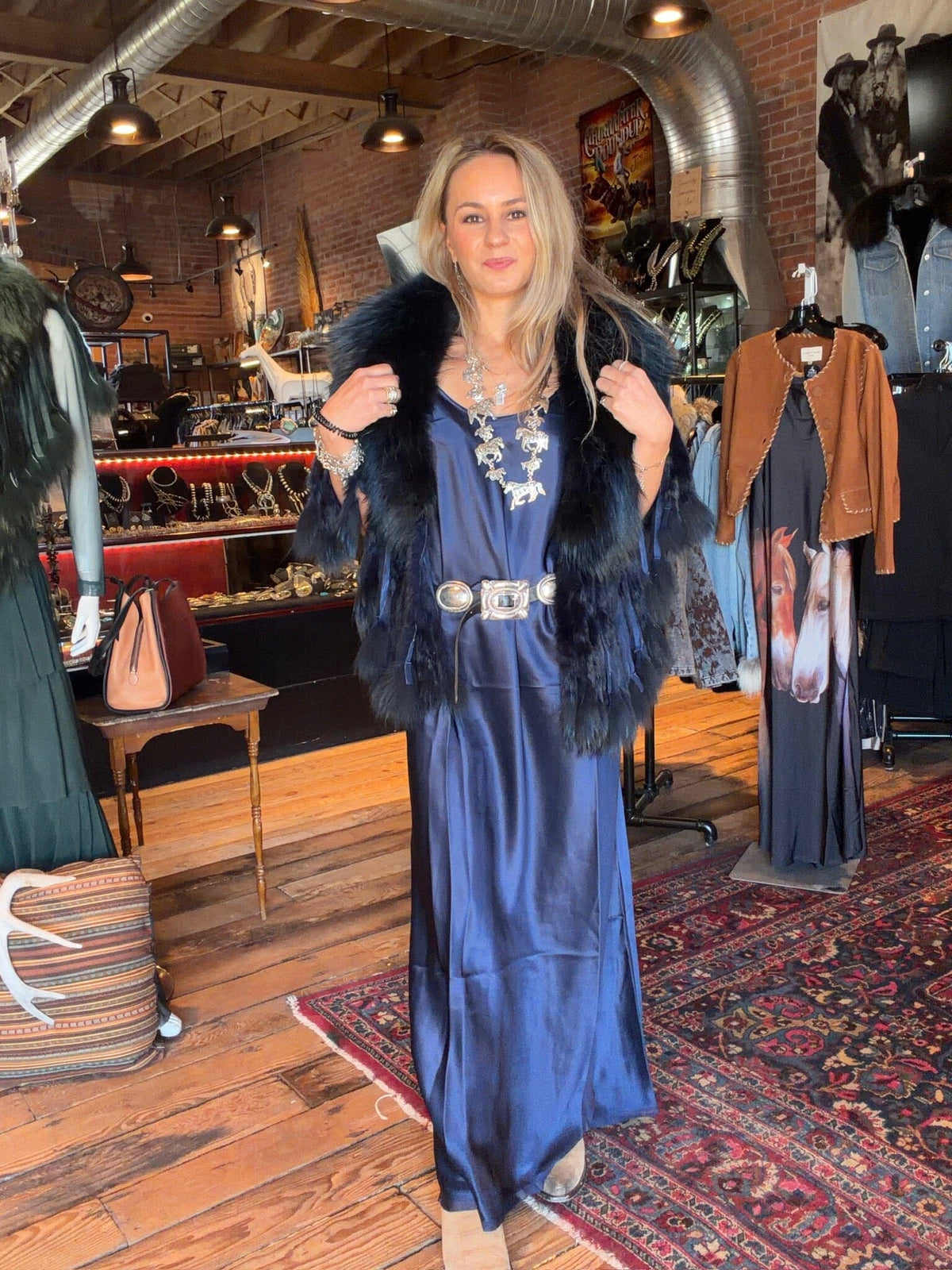 Blue Night Silk Slip Dress - Johnny Was - L32526BN