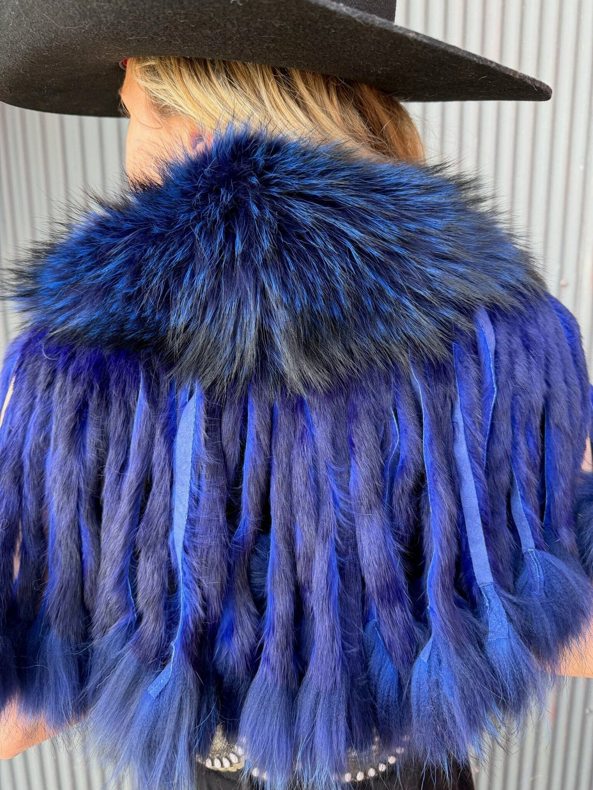 Blue Raccoon Collar With Rabbit Fringe - MKCOLR-BL