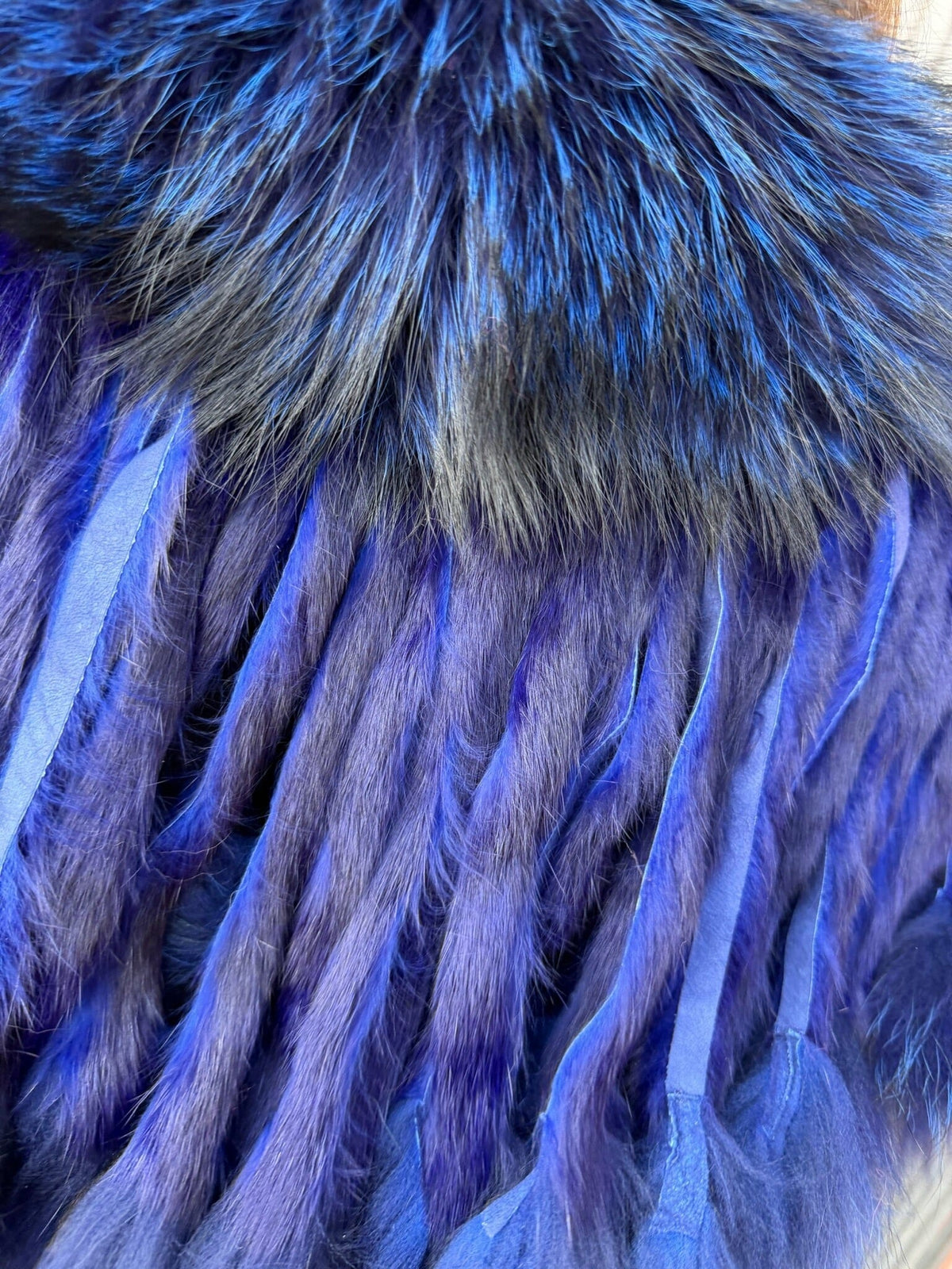 Blue Raccoon Collar With Rabbit Fringe - MKCOLR-BL