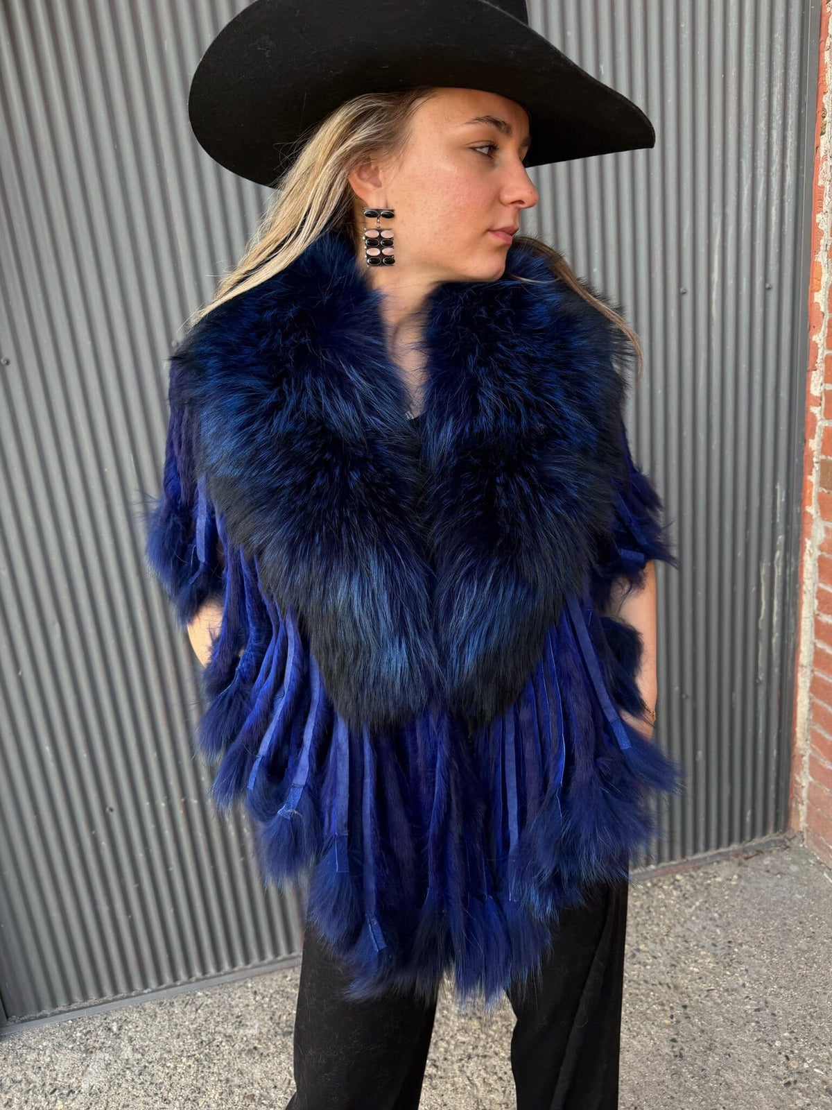 Blue Raccoon Collar With Rabbit Fringe - MKCOLR-BL