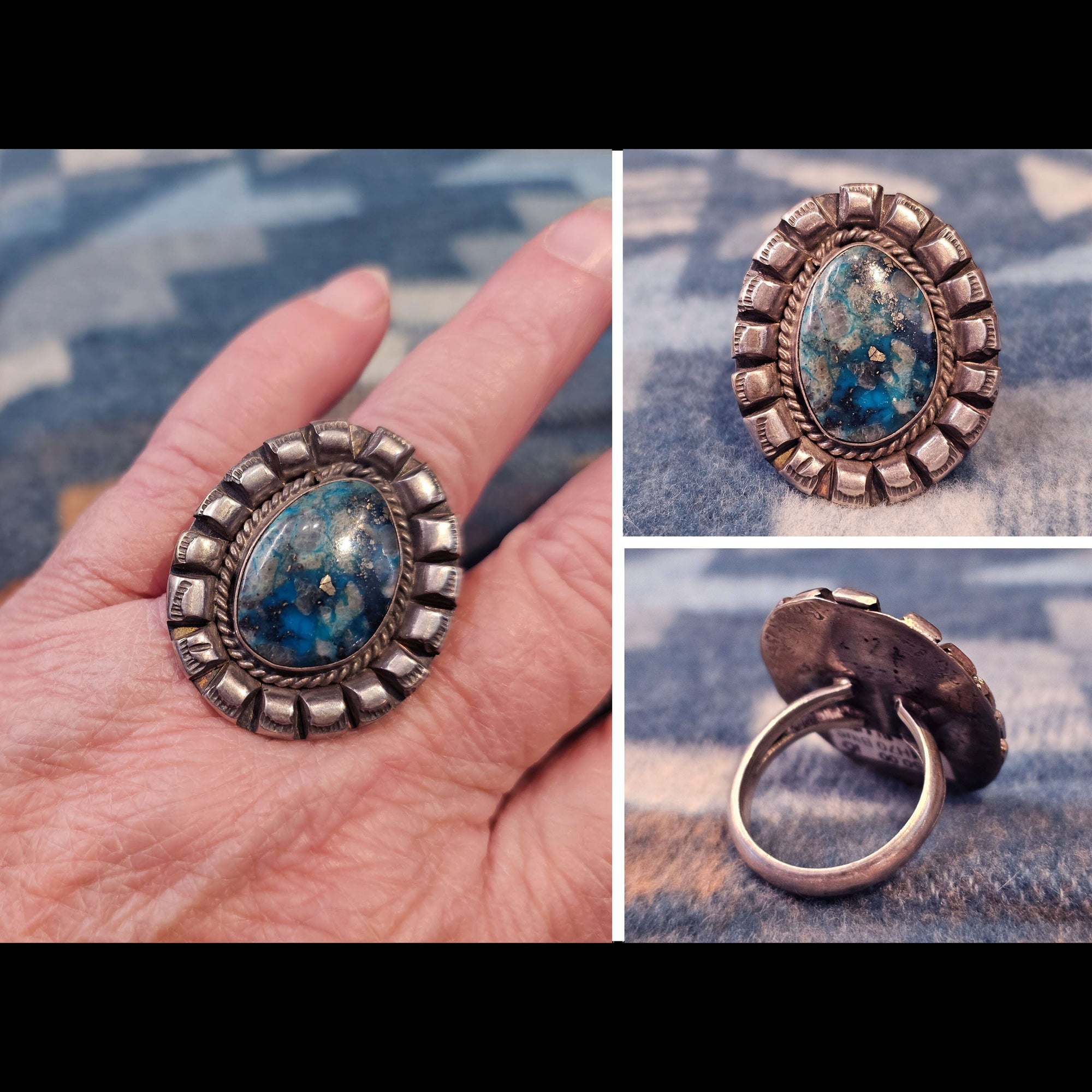 Blue Stone/Pyrite Ring - Size 10 - RMH70