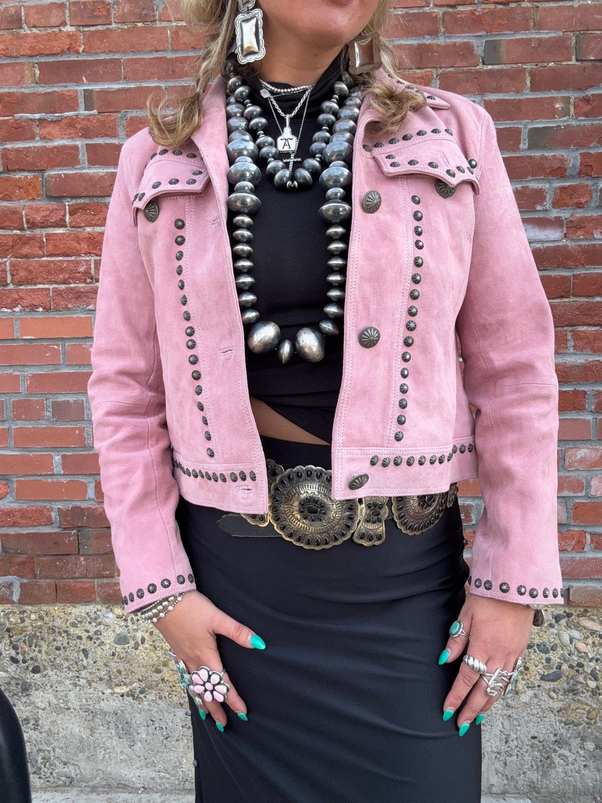 Blush Leather Studded Jacket - 42AD