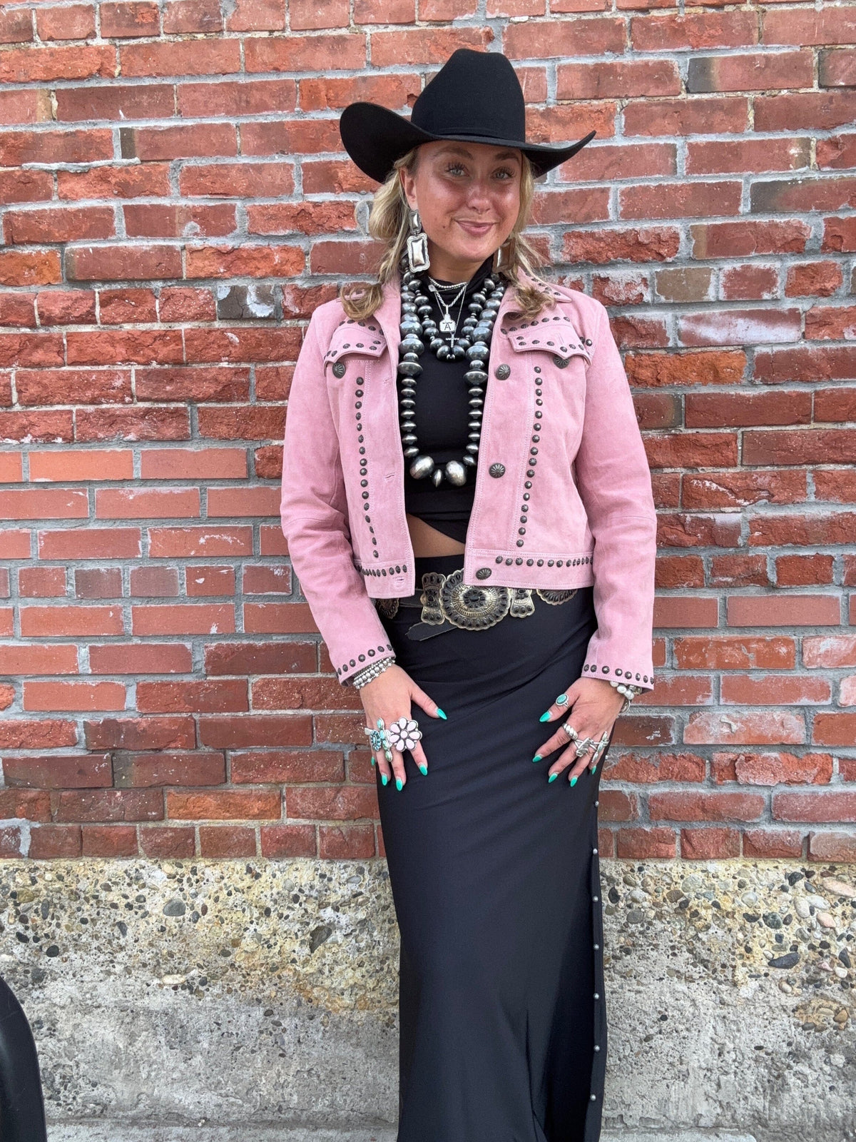 Blush Leather Studded Jacket - 42AD