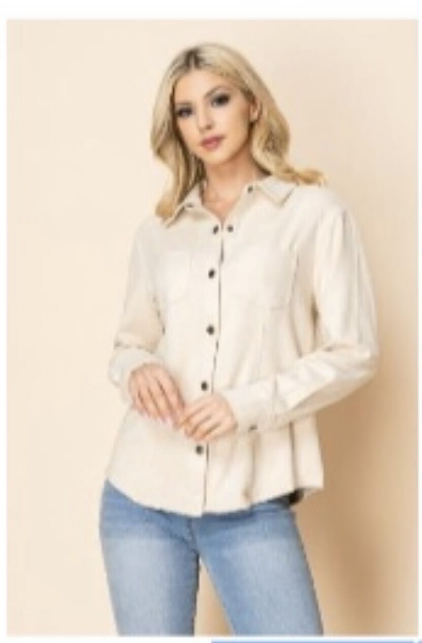 Bone Faux Suede Snap Shirt - 4304B