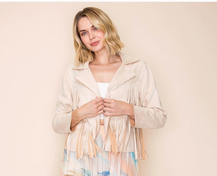Bone Fringed Faux Suede Horse Mob Jacket - 4652B