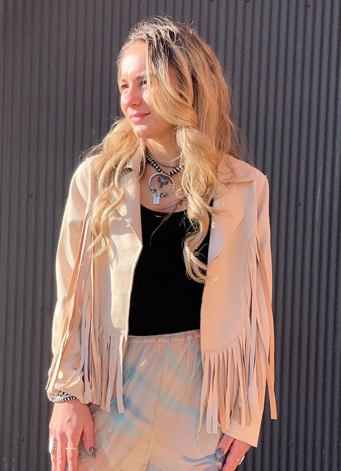 Bone Fringed Faux Suede Horse Mob Jacket - 4652B