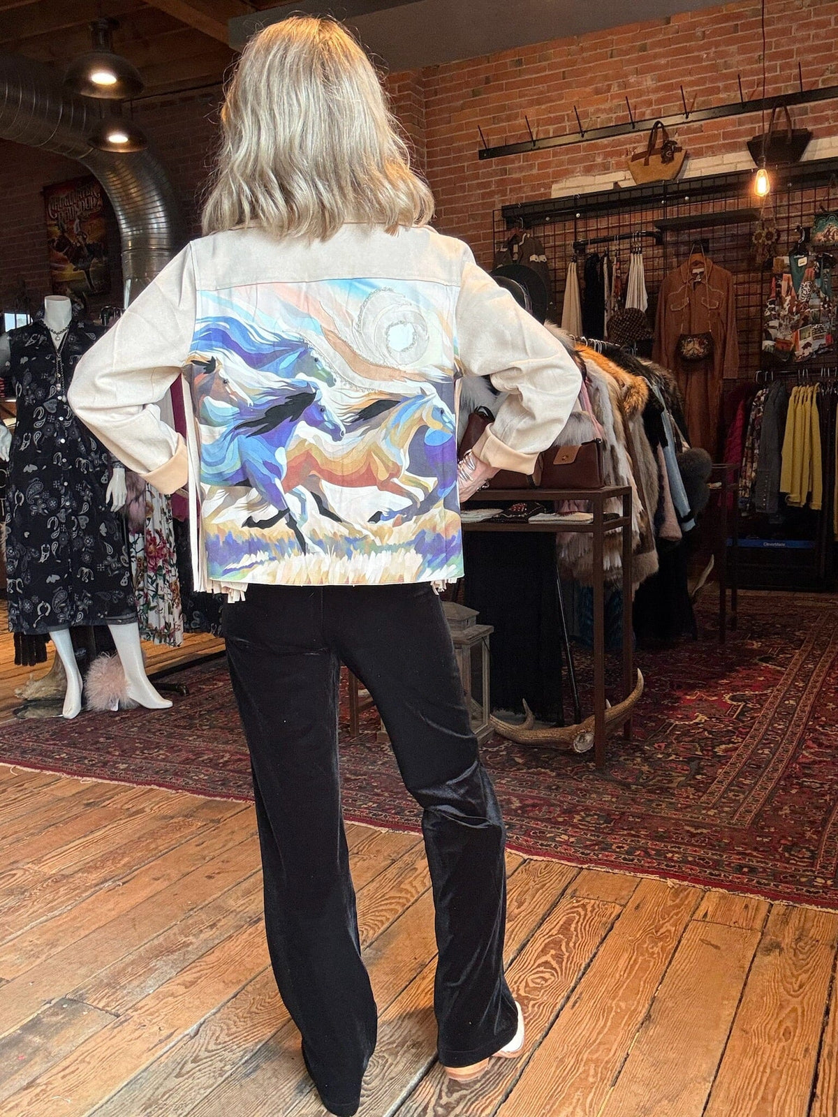 Bone Fringed Faux Suede Horse Mob Jacket - 4652B