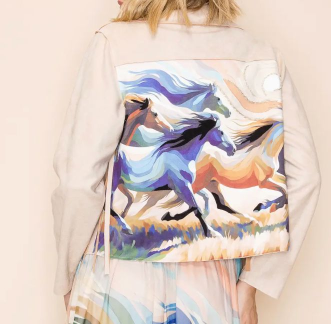 Bone Fringed Faux Suede Horse Mob Jacket - 4652B