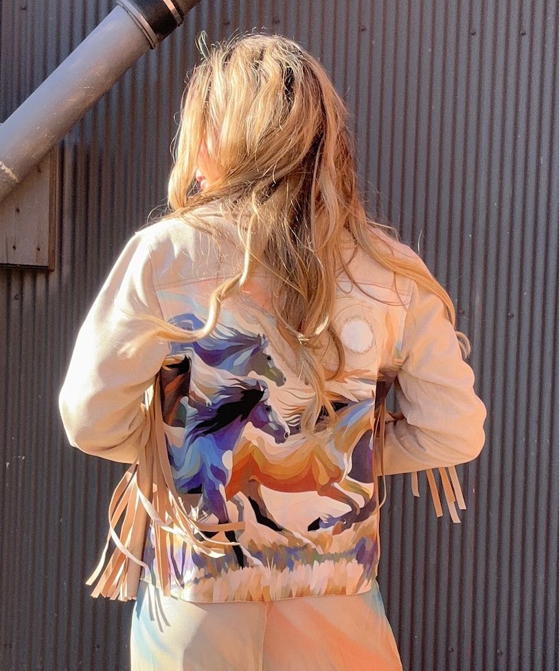 Bone Fringed Faux Suede Horse Mob Jacket - 4652B