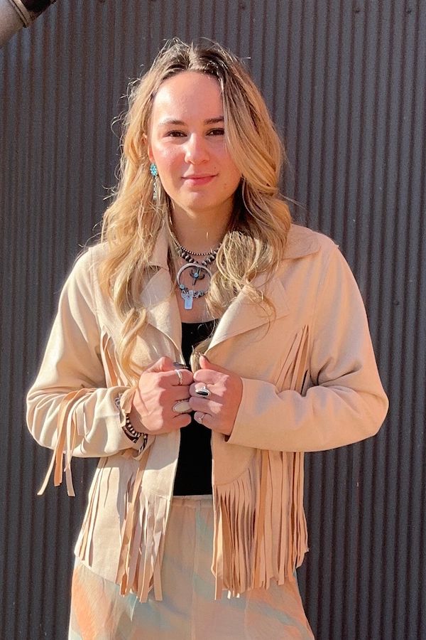 Bone Fringed Faux Suede Horse Mob Jacket - 4652B