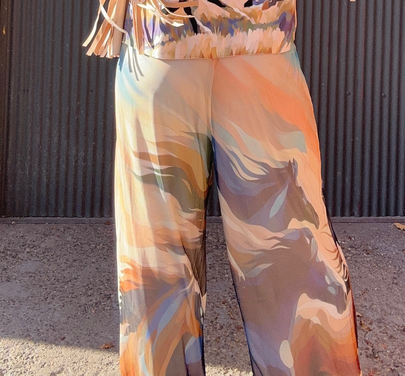 Bone Horse Mob Mesh Palazzo Pants - 4770BH