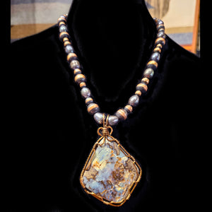 Boulder Opal Pendant on Copper Pearl and Pearl Necklace- NSZ74