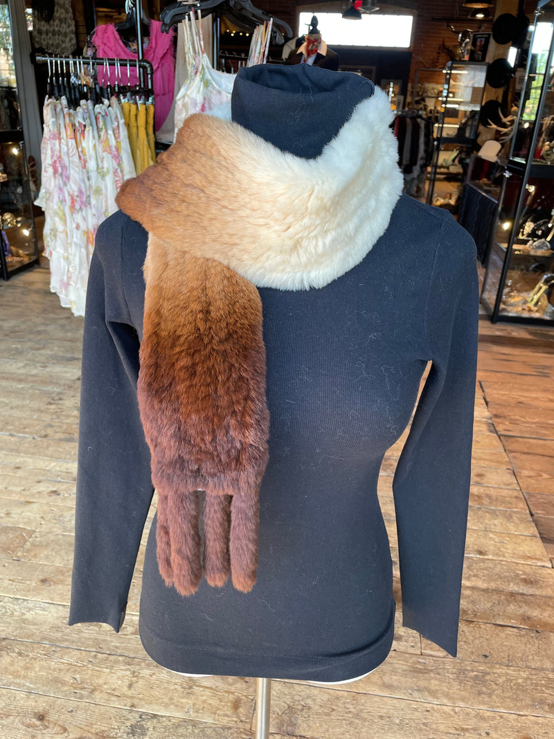 Browm/Creme Ombre Knit Rabbit Scarf - MK419