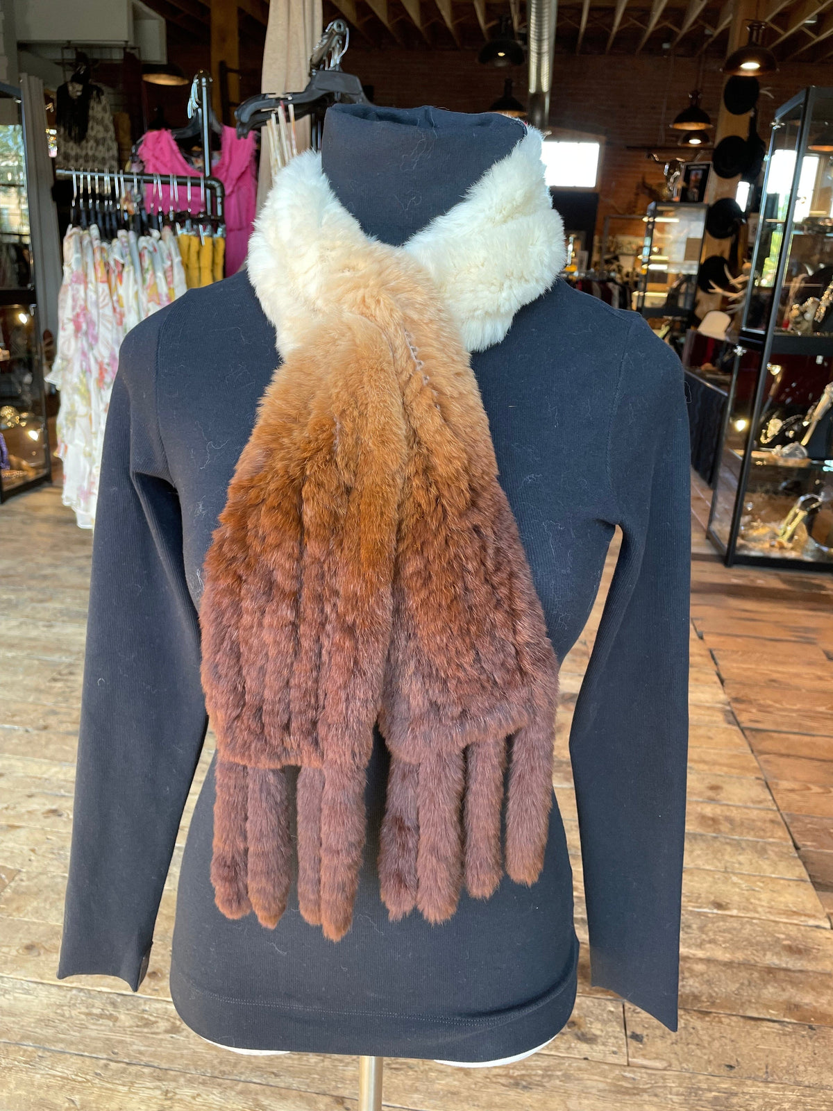 Browm/Creme Ombre Knit Rabbit Scarf - MK419