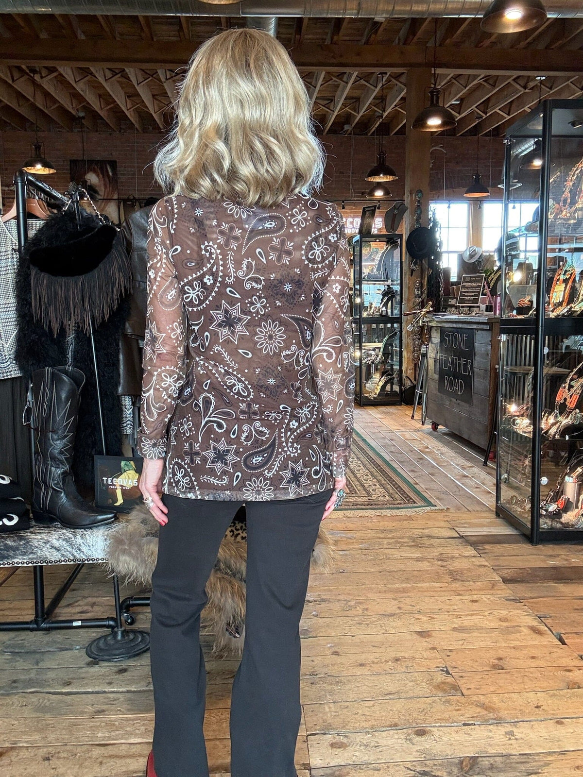Brown Bandana Long Sleeve Mesh Crew - 4593BW
