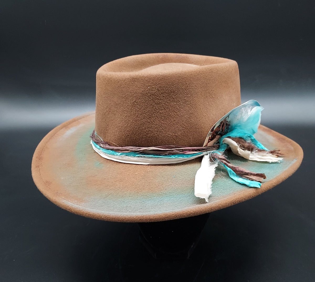 Brown Felt Embellished Hat - HIML73 - Size L