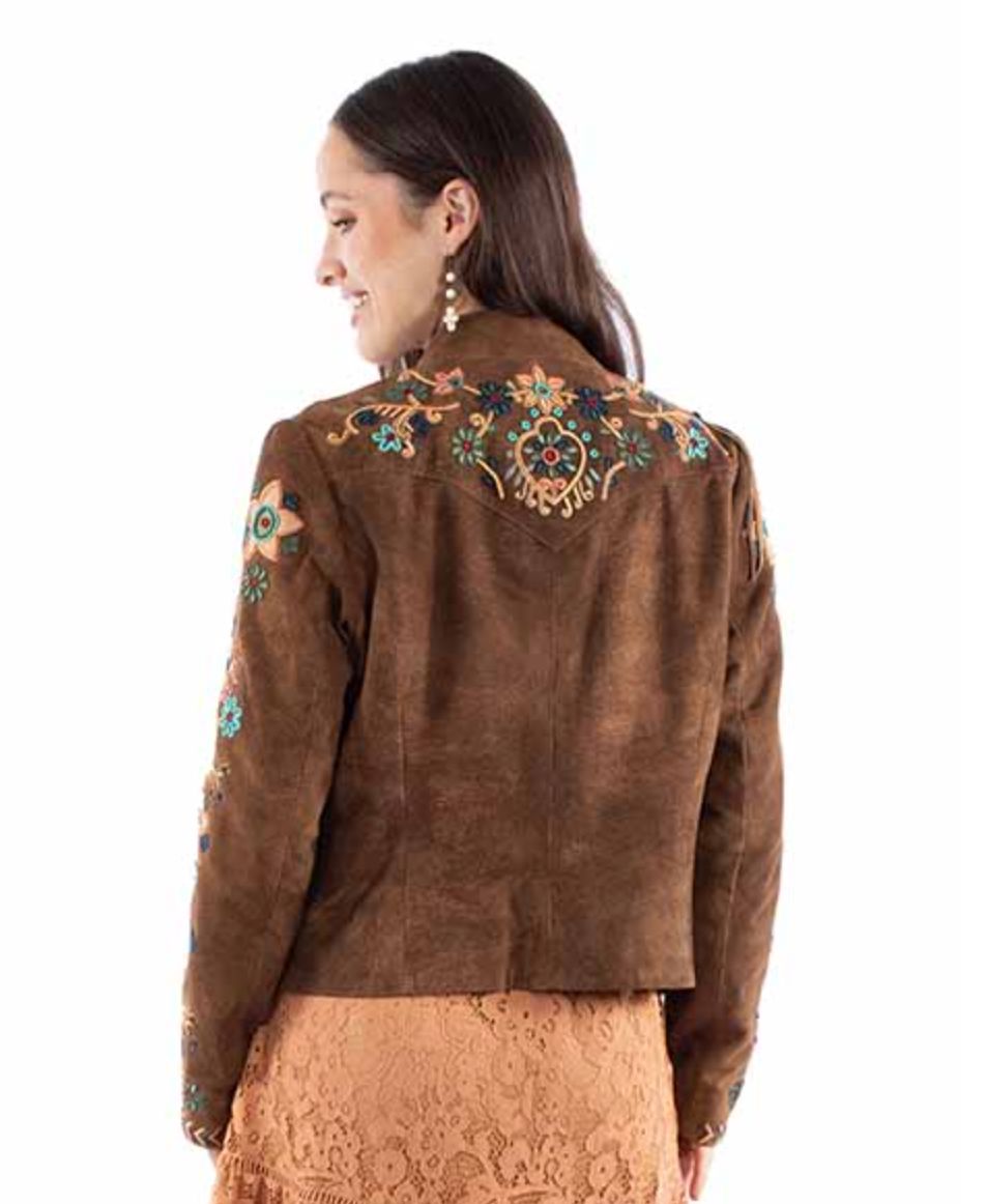 Brown Leather Embroidered Jacket - L1157
