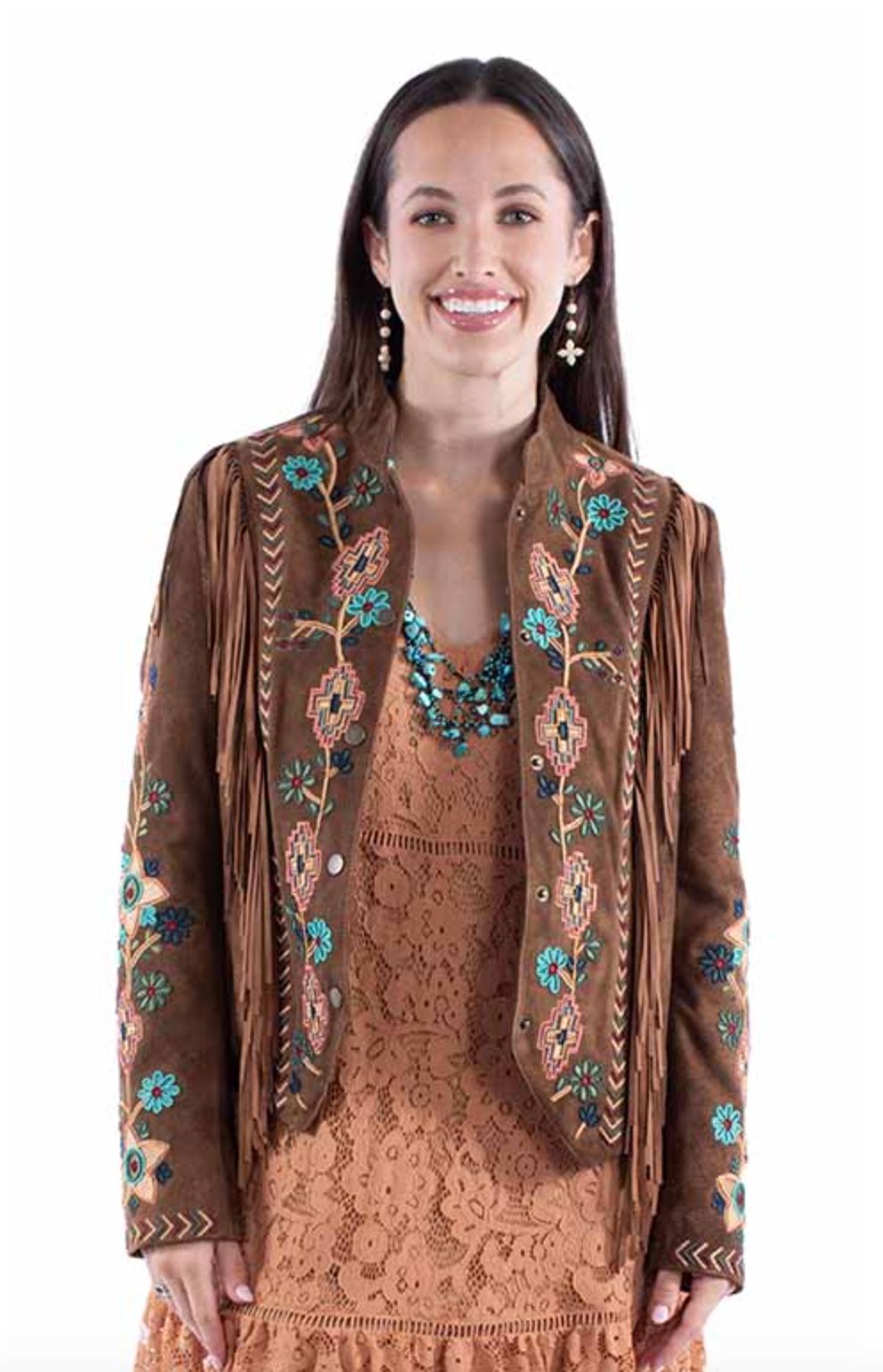 Brown Leather Embroidered Jacket - L1157