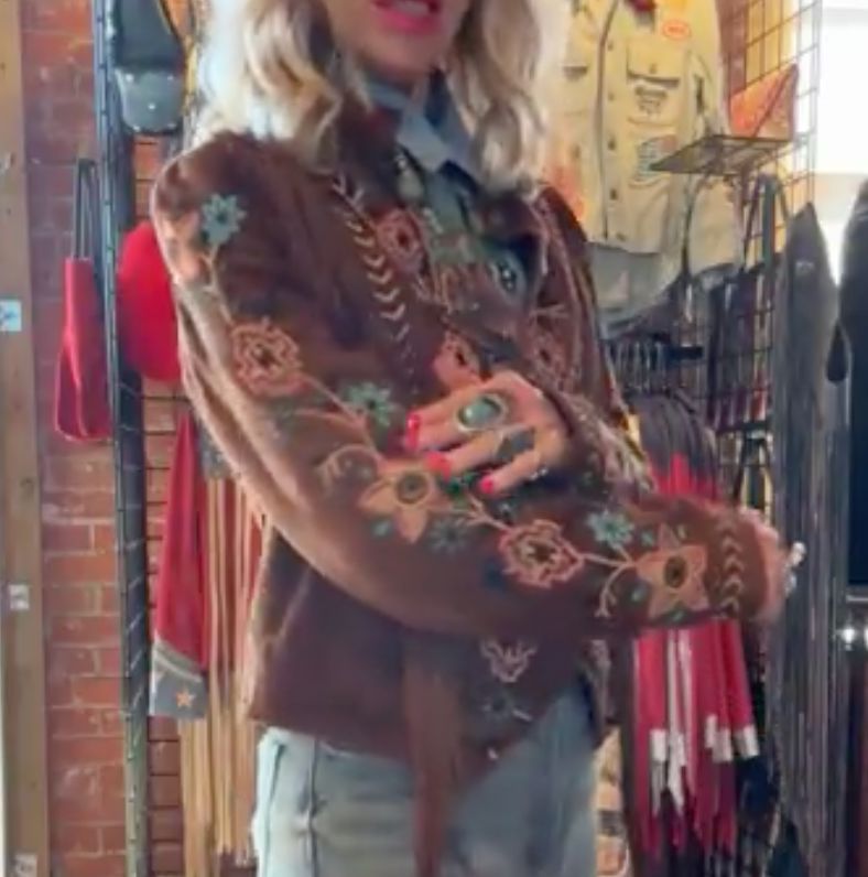 Brown Leather Embroidered Jacket - Scully - L1157