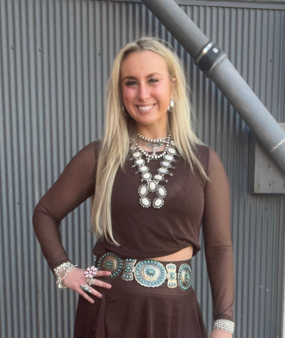 Brown Mesh Long Sleeve Crew - 4593BR