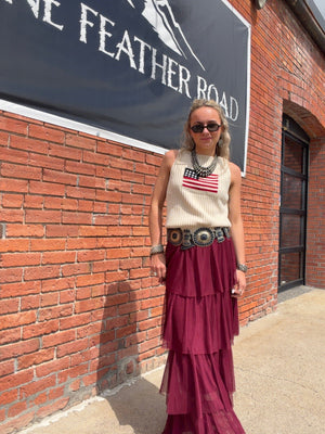 Burgundy Mesh Tiered Maxi Skirt - 4690BU