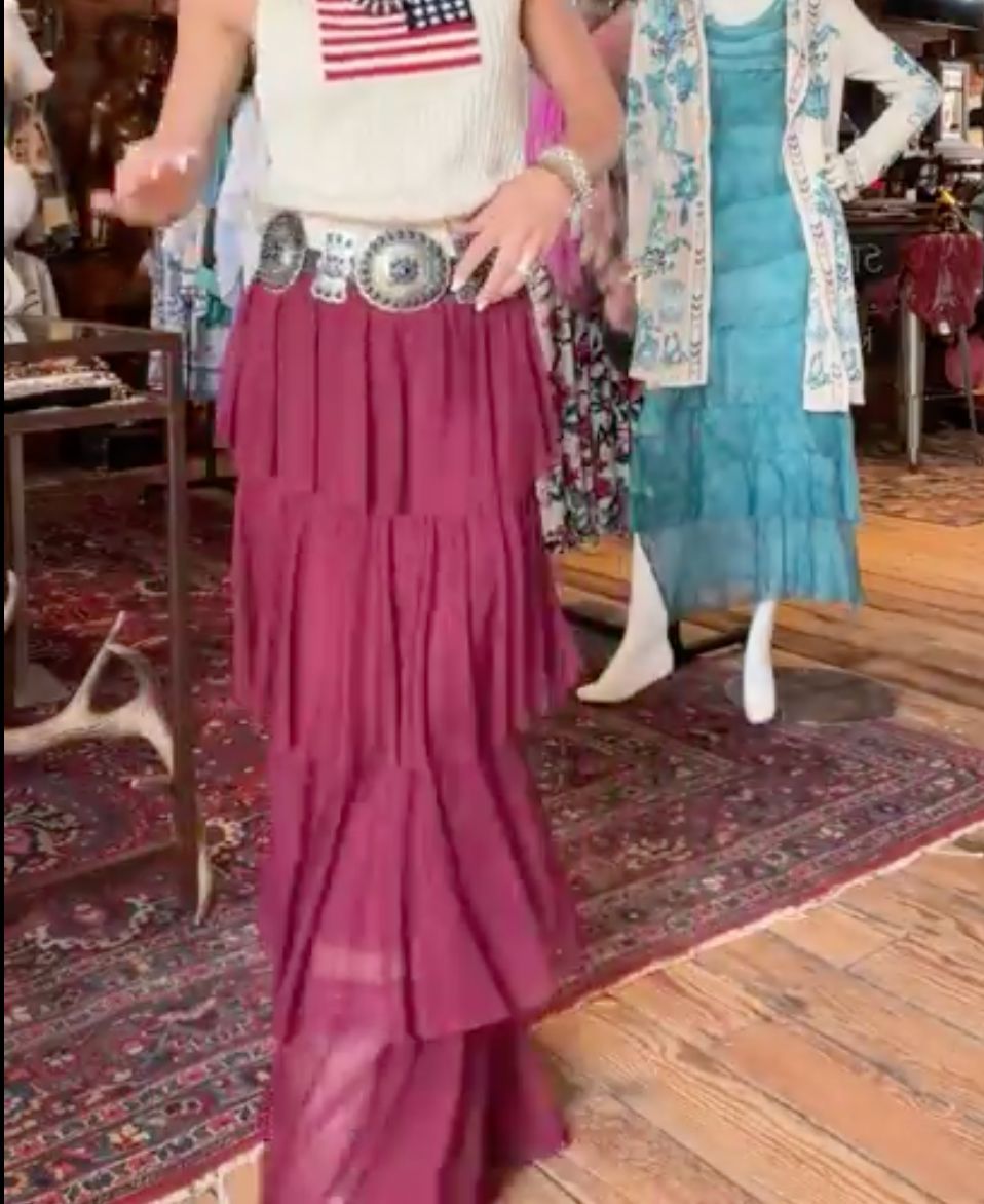 Burgundy Mesh Tiered Maxi Skirt - 4690BU