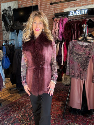 Burgundy Shearling/Raccoon Fur Vest - 2705VU
