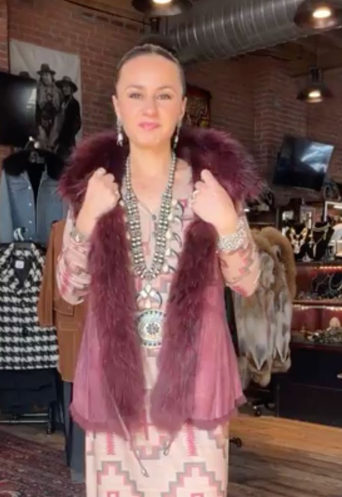 Burgundy Shearling/Raccoon Fur Vest - 2705VU