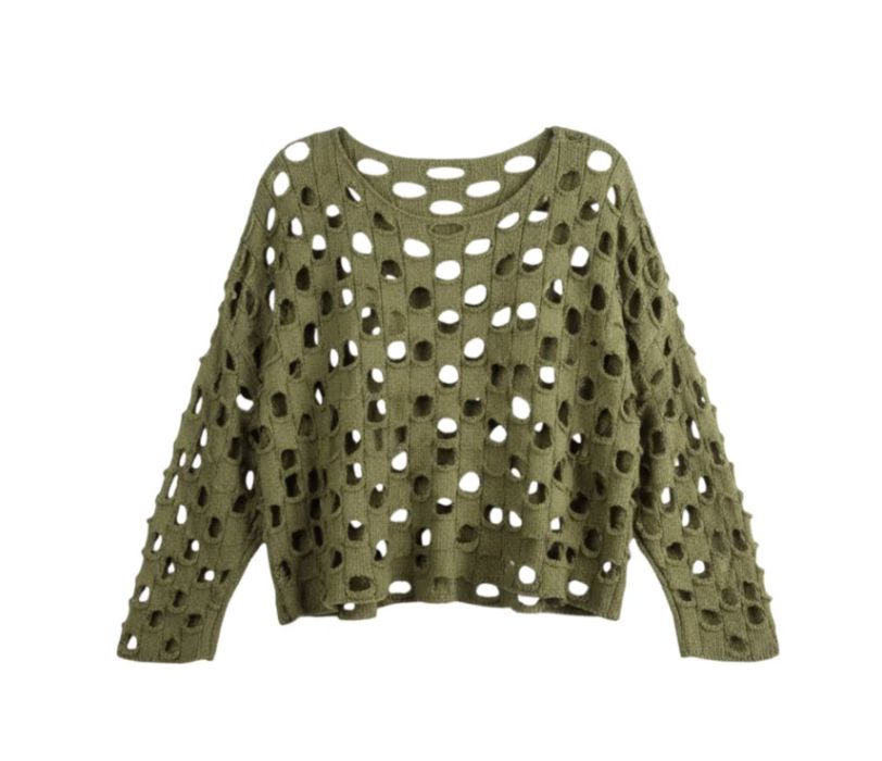 Burnt Olive Distressed Pullover - 5160BV