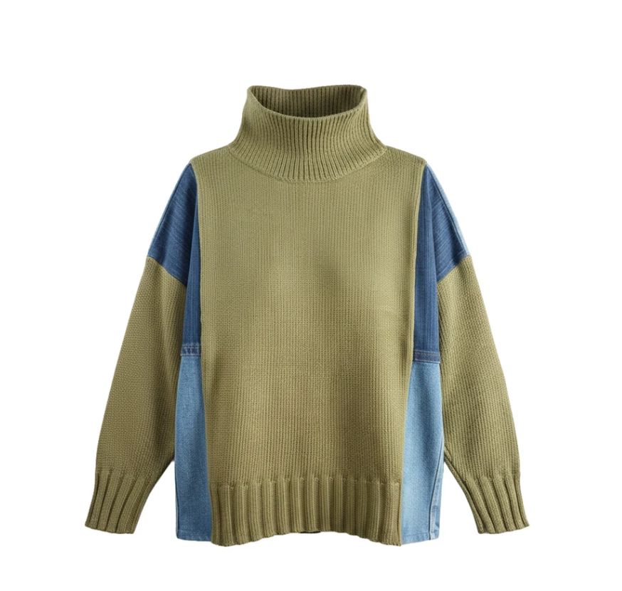 Burnt Olive/Denim Sweater - 5378BV