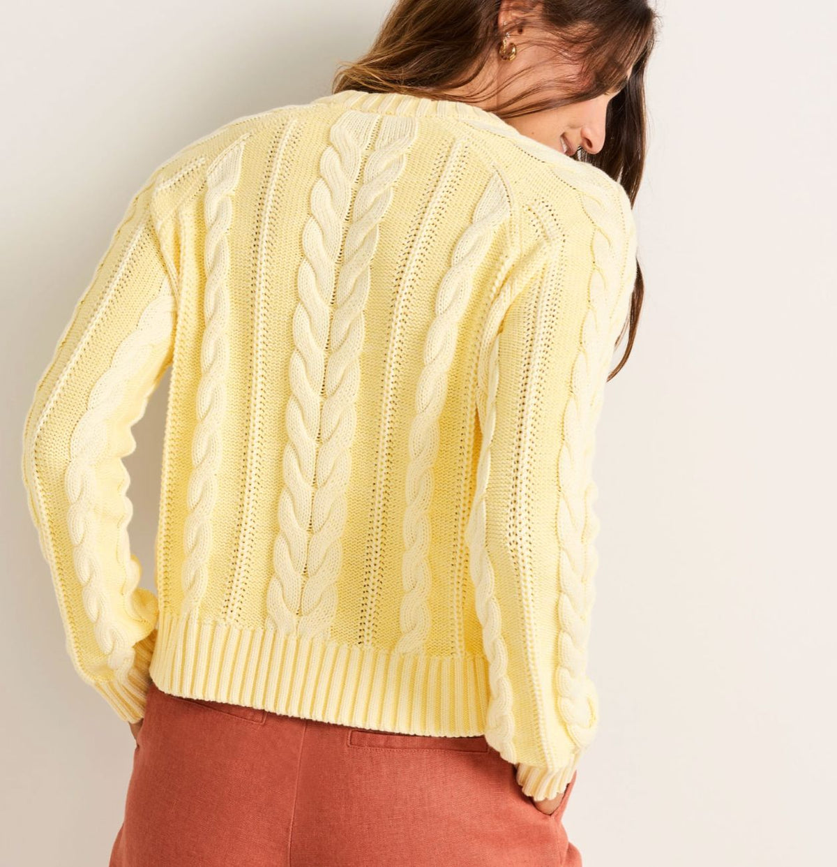 Butter Yellow Cotton Cable Sweater - Pendleton - TB010B