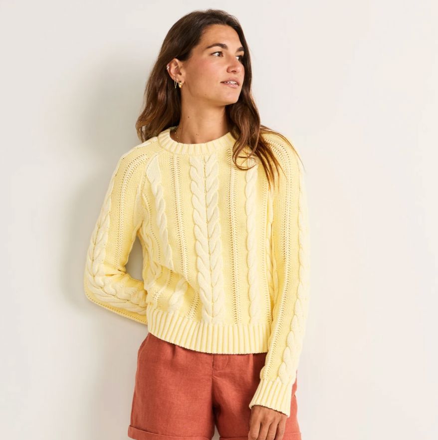 Butter Yellow Cotton Cable Sweater - Pendleton - TB010B