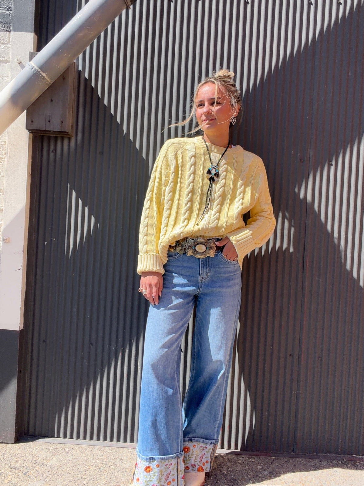 Butter Yellow Cotton Cable Sweater - Pendleton - TB010B