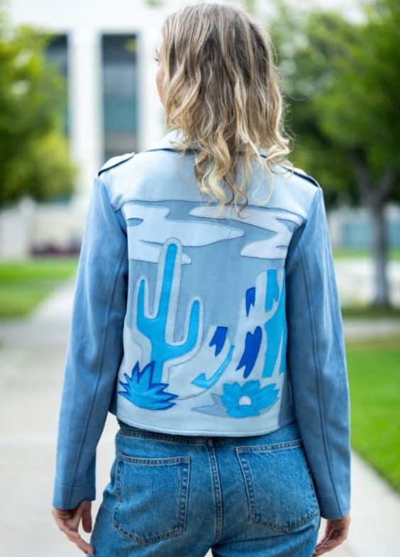 Cactus Moto Blue Faux Suede Jacket - 4362BC