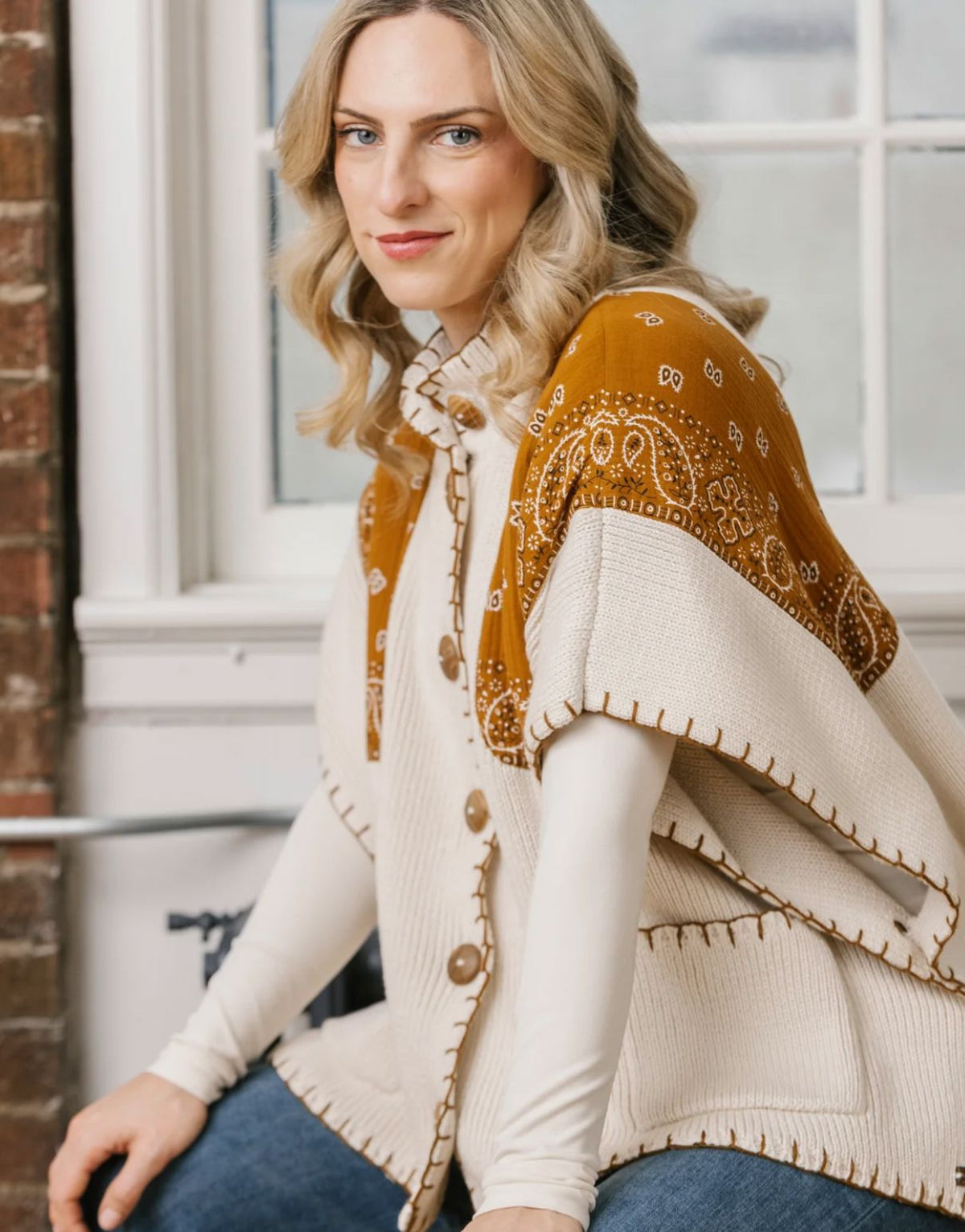 Camel Bandana/Cream Poncho - 5913CC