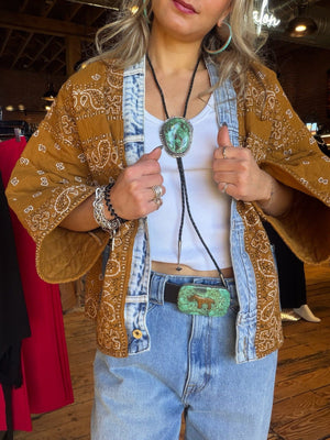 Camel Bandana/Denim Kimono Jacket - 5889CM