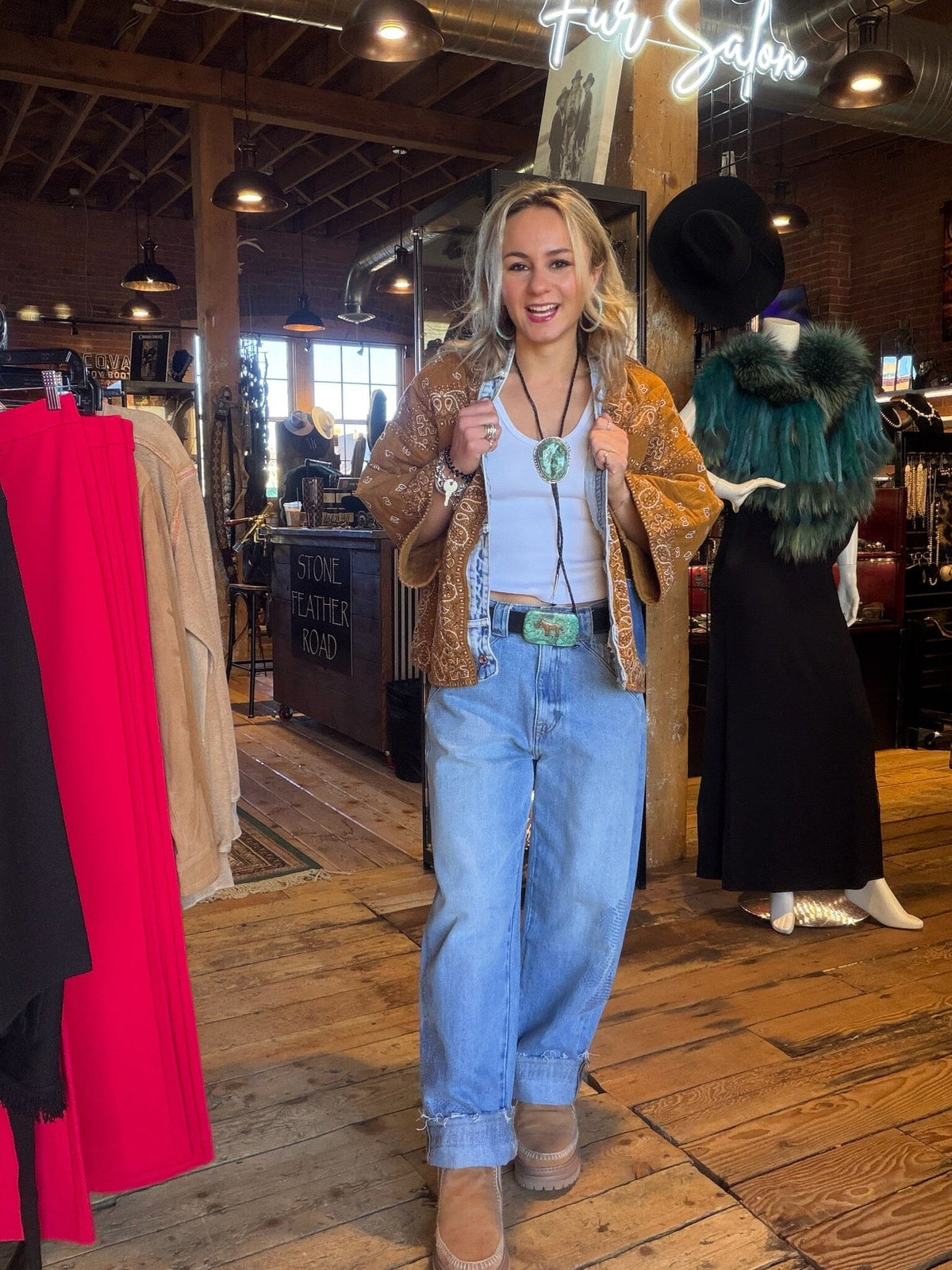 Camel Bandana/Denim Kimono Jacket - 5889CM