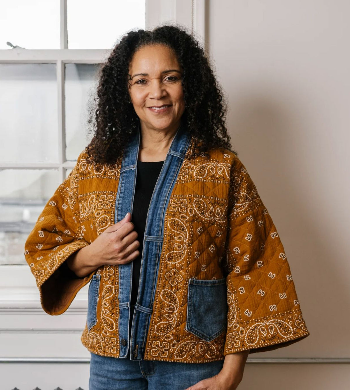 Camel Bandana/Denim Kimono Jacket - 5889CM